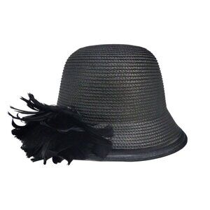 August Hats Feather Flower Cloche Hat, Black, OS